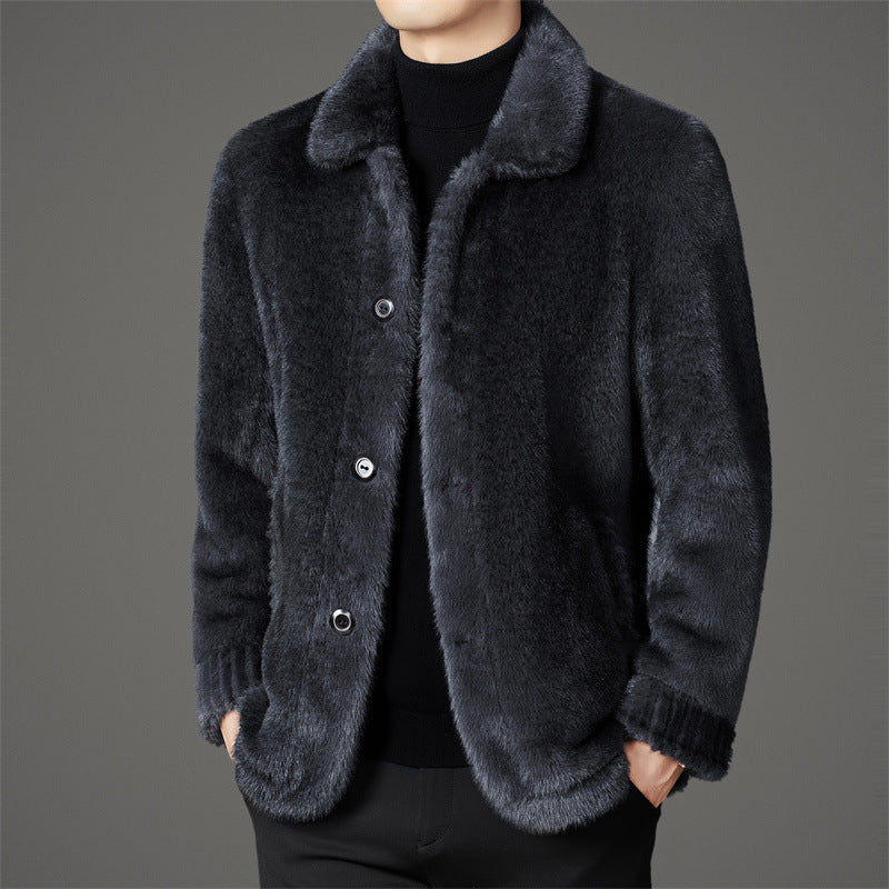 Golden Mink Leather Wool Coat