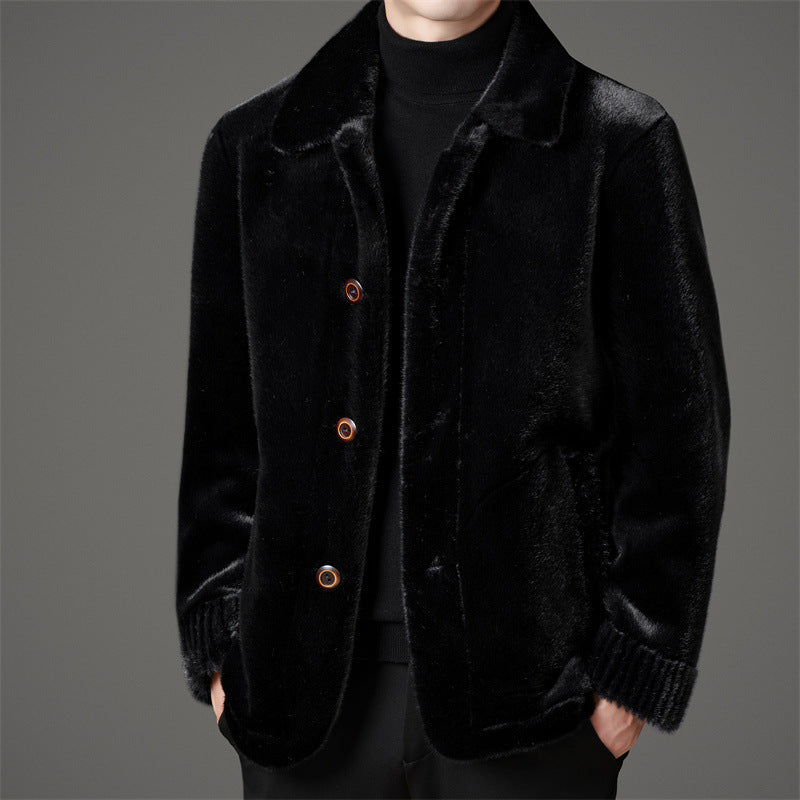 Golden Mink Leather Wool Coat