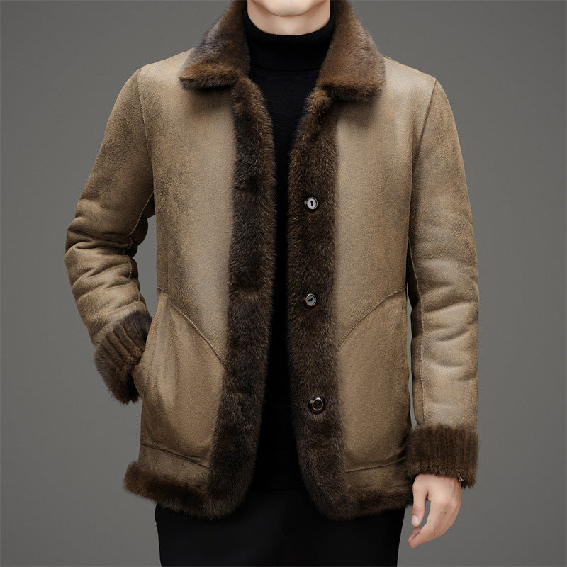 Golden Mink Leather Wool Coat